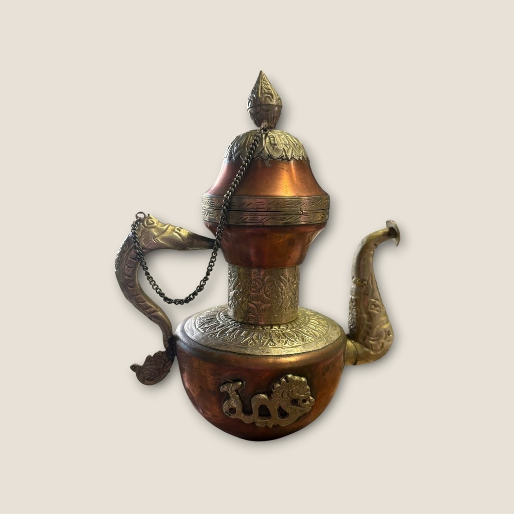 Antique Chinese Copper & Brass Dragon Ewer Teapot Tibetan Buddhist Ritual Pot